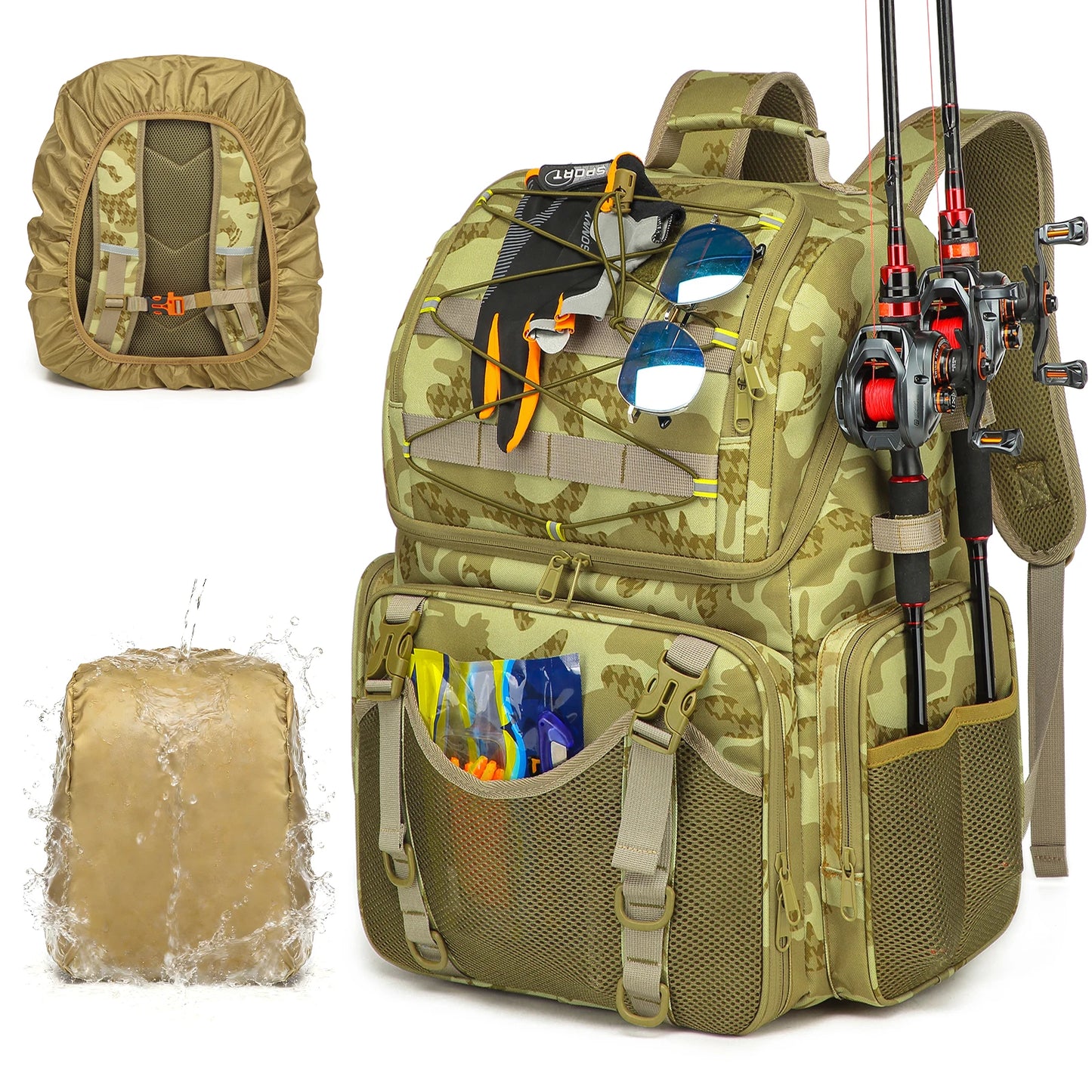 Fishing Backpack With Rod Holders And Rain Cover Tackle Bag