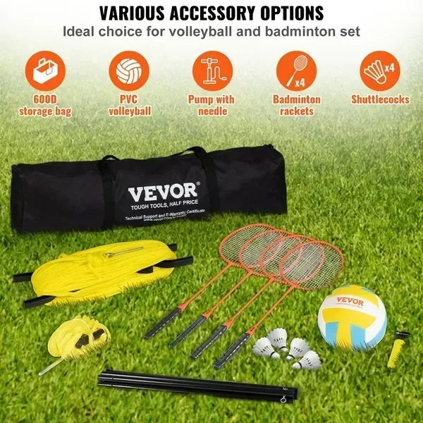 Portable Volleyball And Badminton Net Set With Adjustable Steel Poles