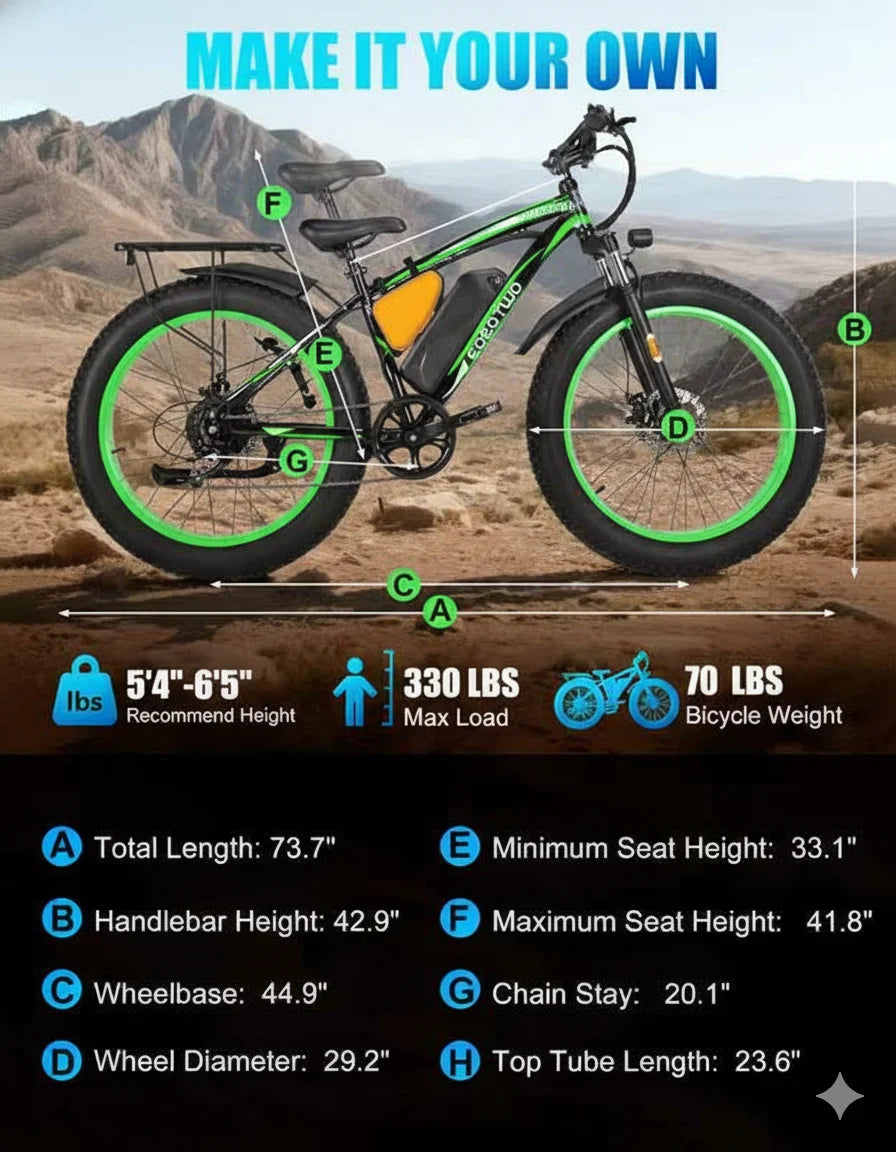 EOEOTWO 1000W Fat Tire Electric Bike With 48V Battery