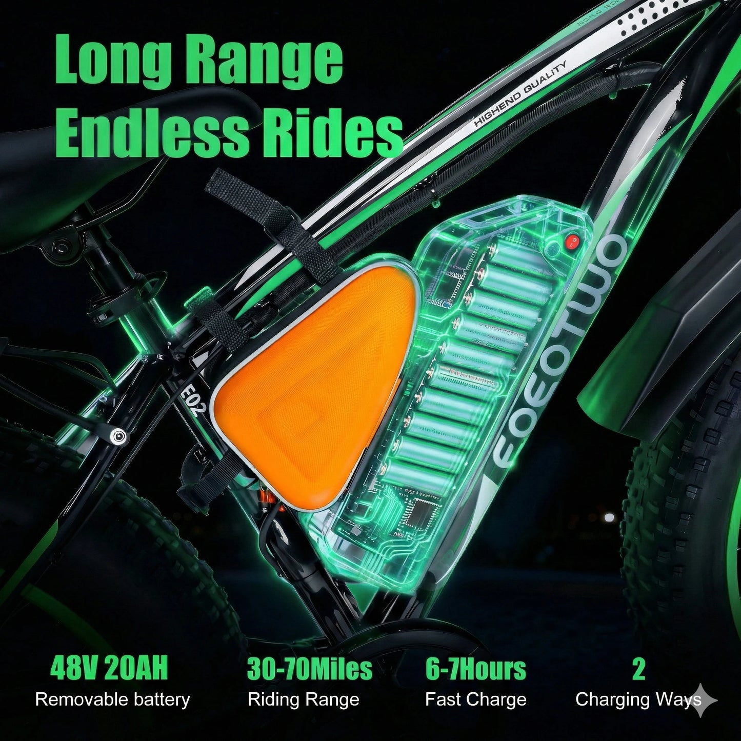 EOEOTWO 1000W Fat Tire Electric Bike With 48V Battery