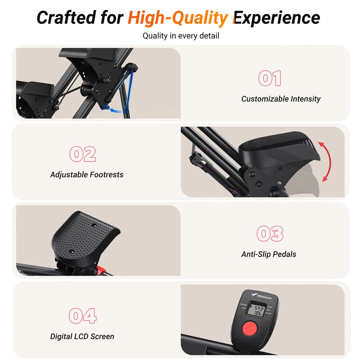 MERACH Adjustable Resistance Stair Stepper With LCD Monitor Foldable Design