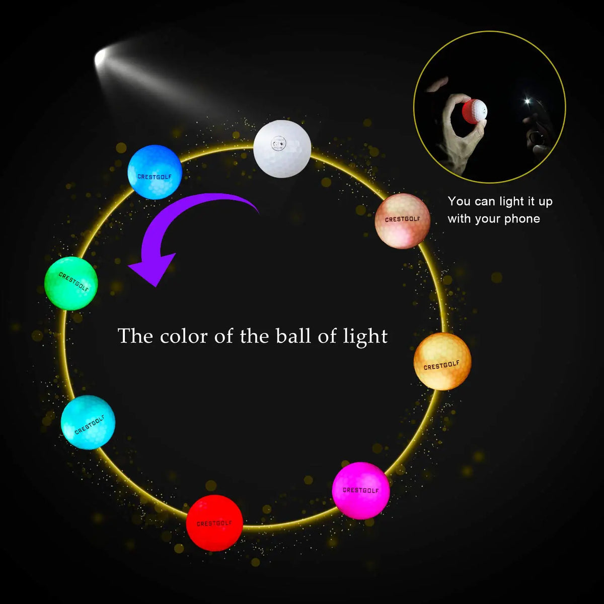 CRESTGOLF LED Night Glow Golf Ball for Evening Practice Lights