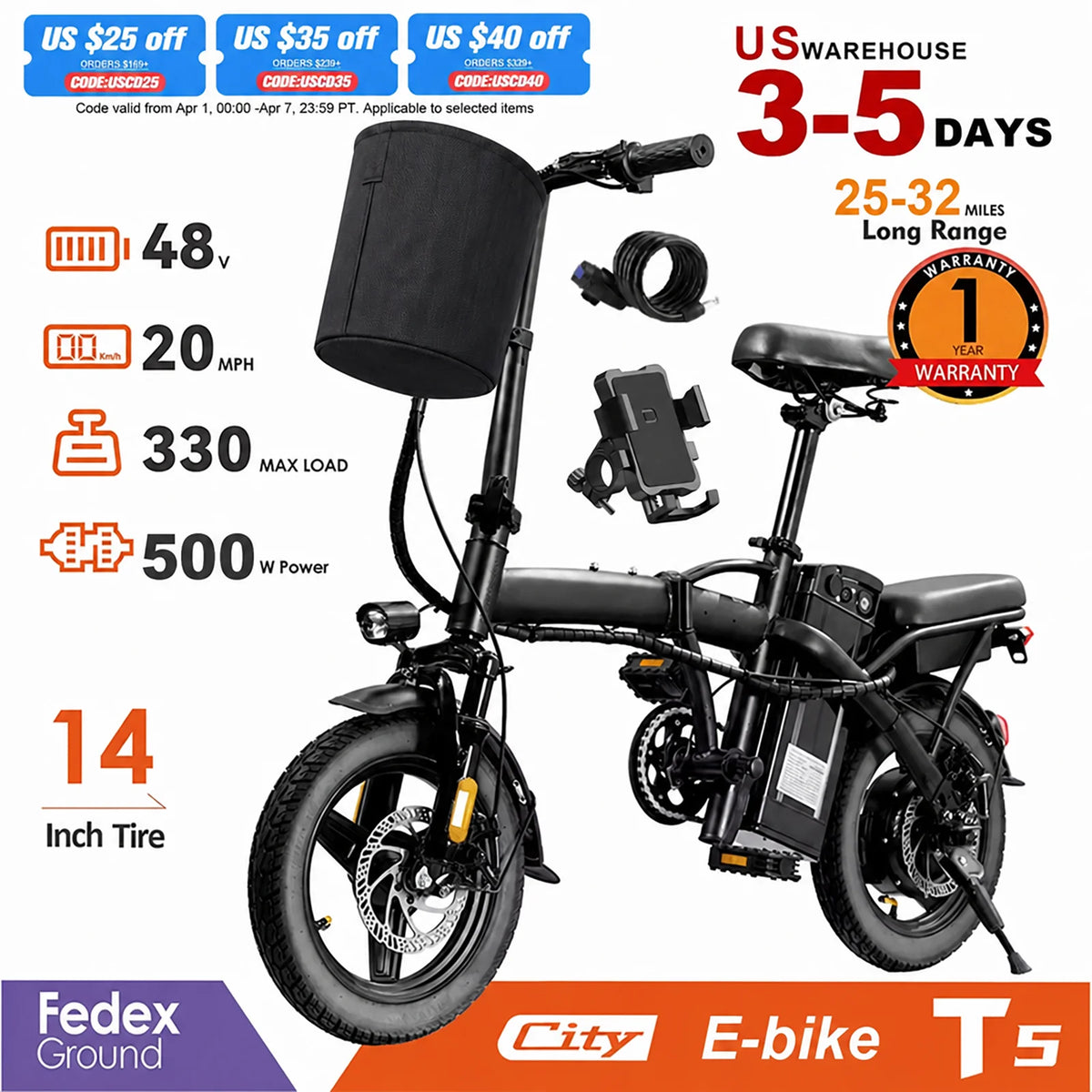 Terrosor Folding Electric Commuter Bike With Detachable Battery