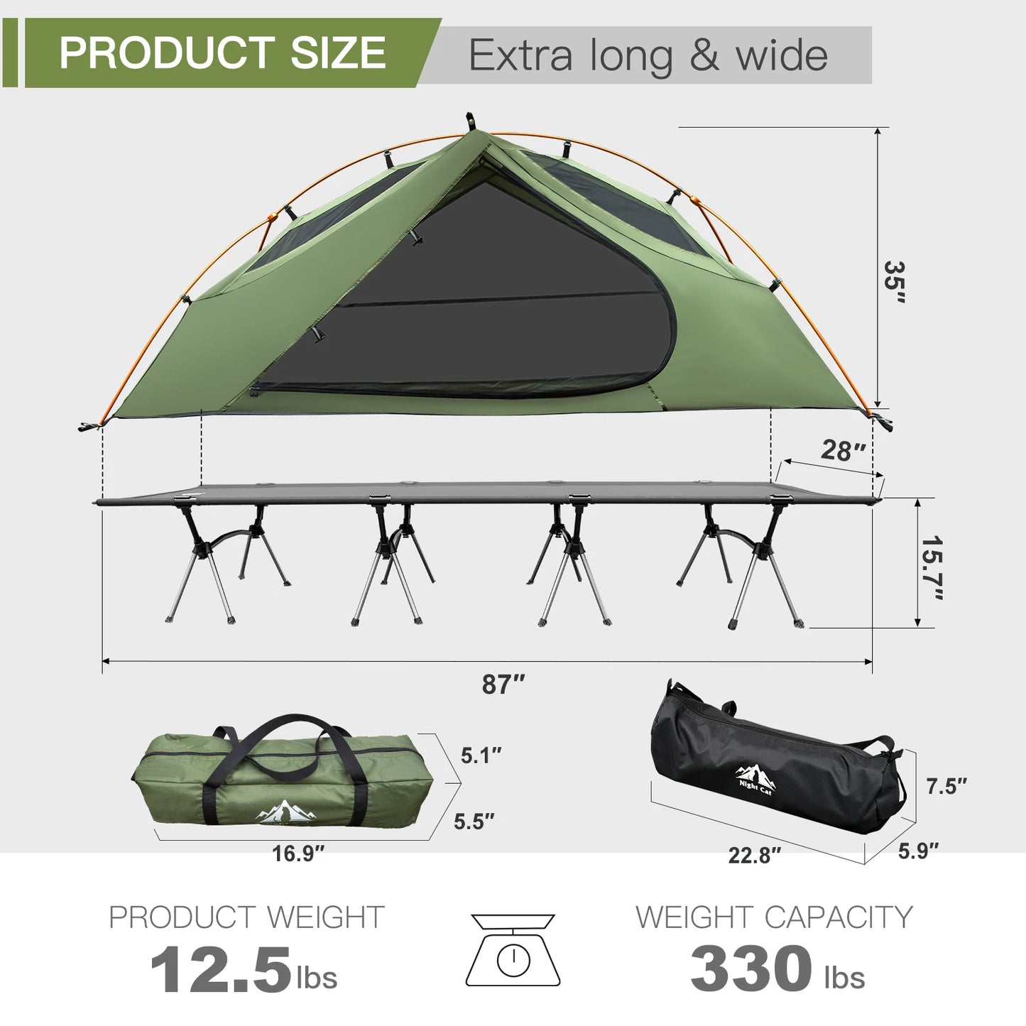 Night Cat Camping Cot Tent Waterproof Off-Ground Bed For One