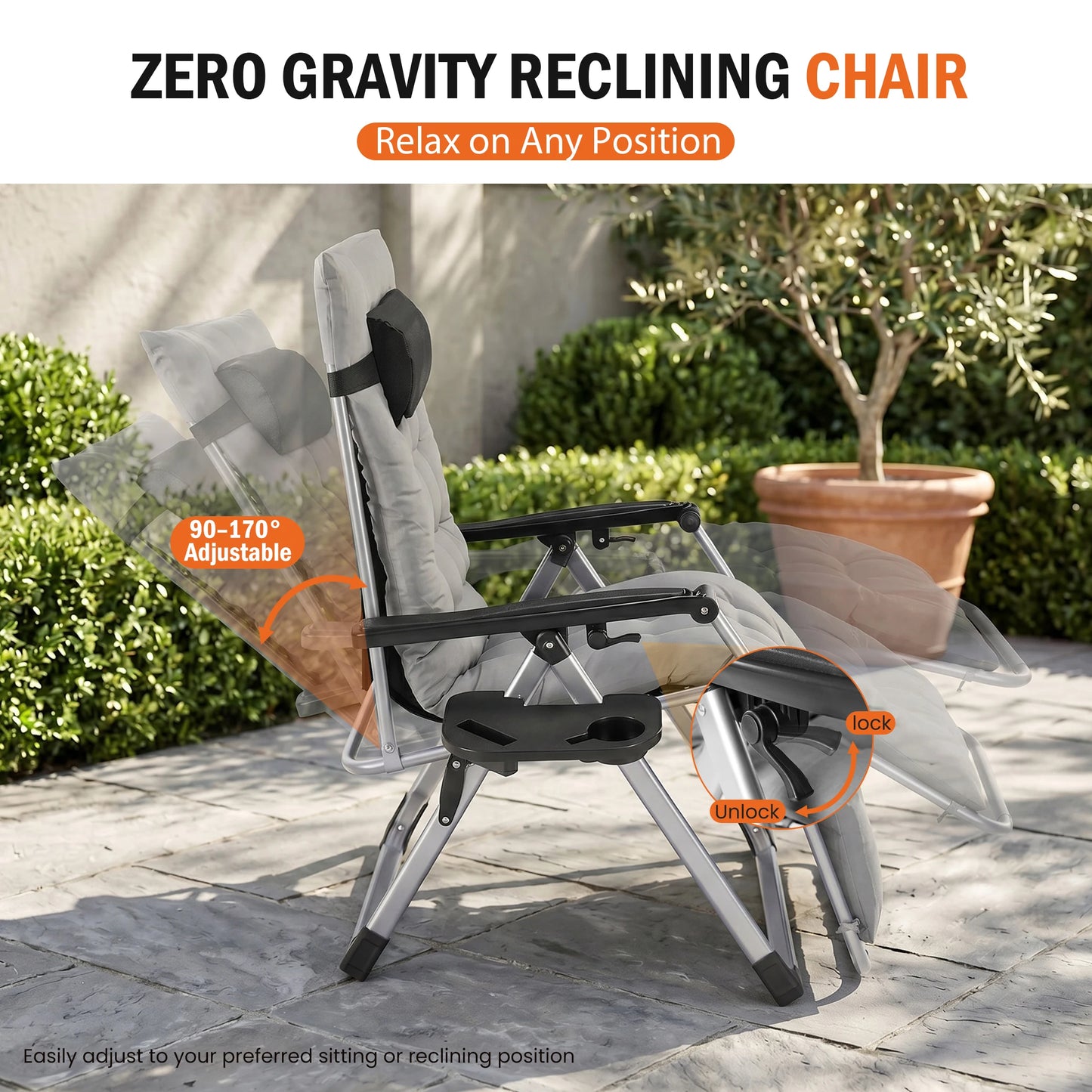 JHK Zero Gravity Reclining Camping Lounge Chair With Cup Holder Trays