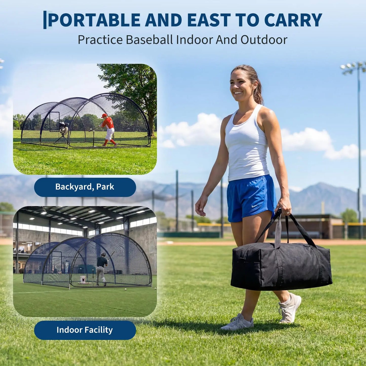 Portable Baseball Batting Cage With Detachable Pop Up Door