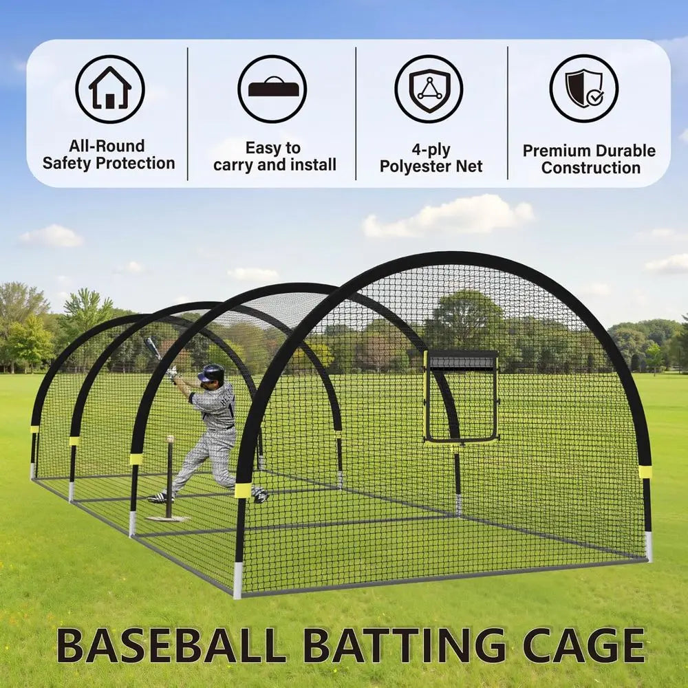 Portable Baseball And Softball Practice Cage With Pitching Machine Hole