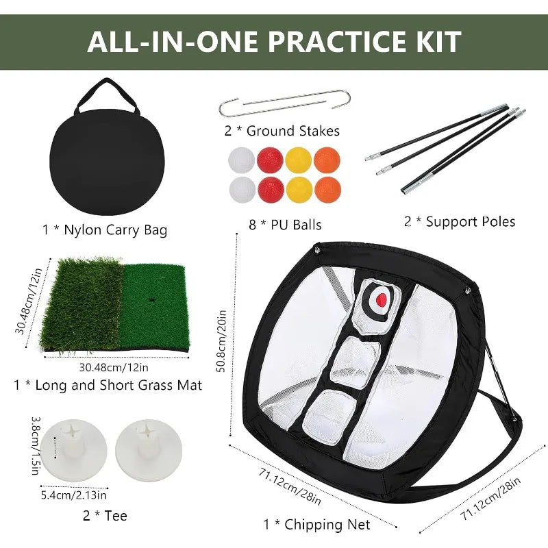 Golf Chipping Net Set With Mat And Balls For Practice