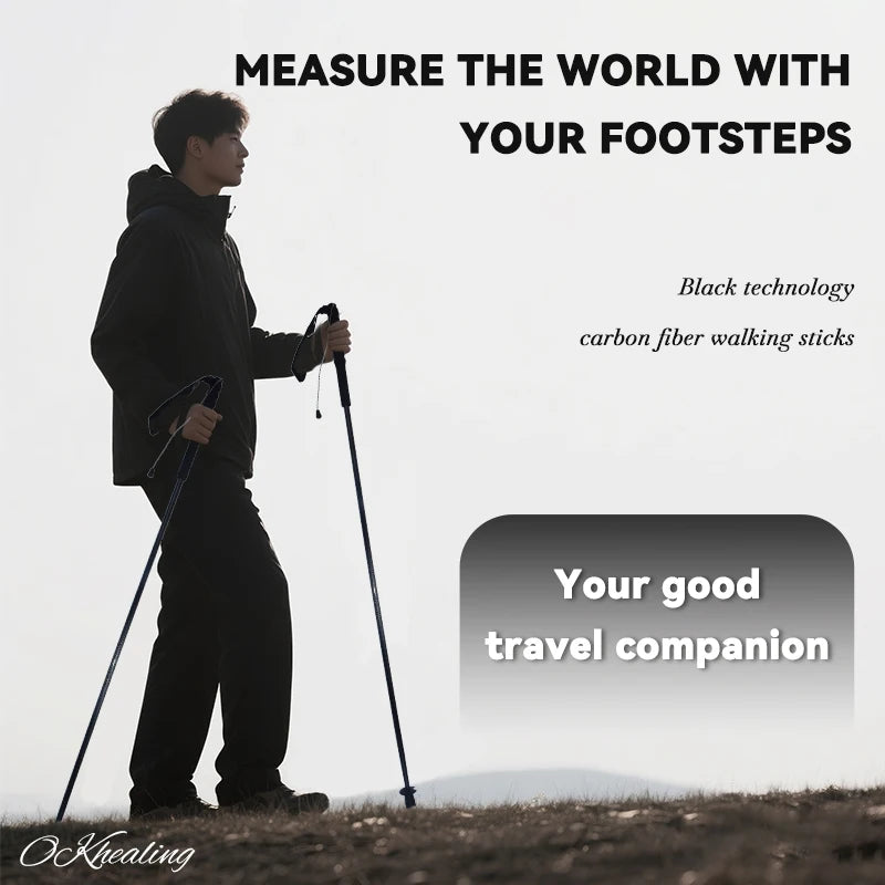 OKHEALING Ultralight Carbon Fiber Trekking Poles Anti Shock Foldable