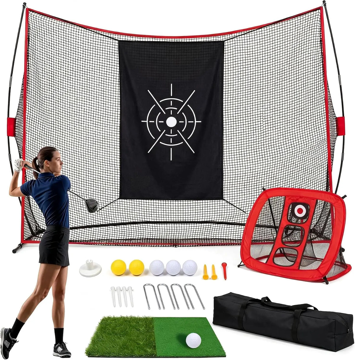 Tacleekii Golf Practice Net With Aiming Cloth And Carry Bag