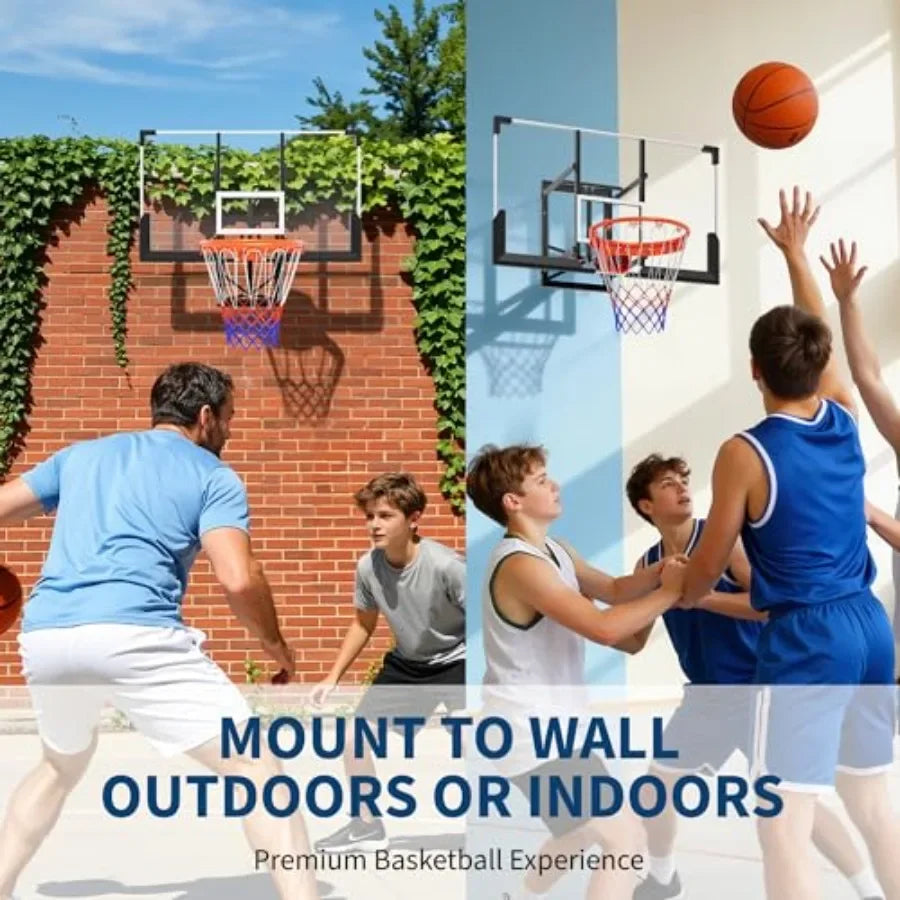 Wall Mounted Adjustable Basketball Hoop With Shatterproof Backboard For Home Use