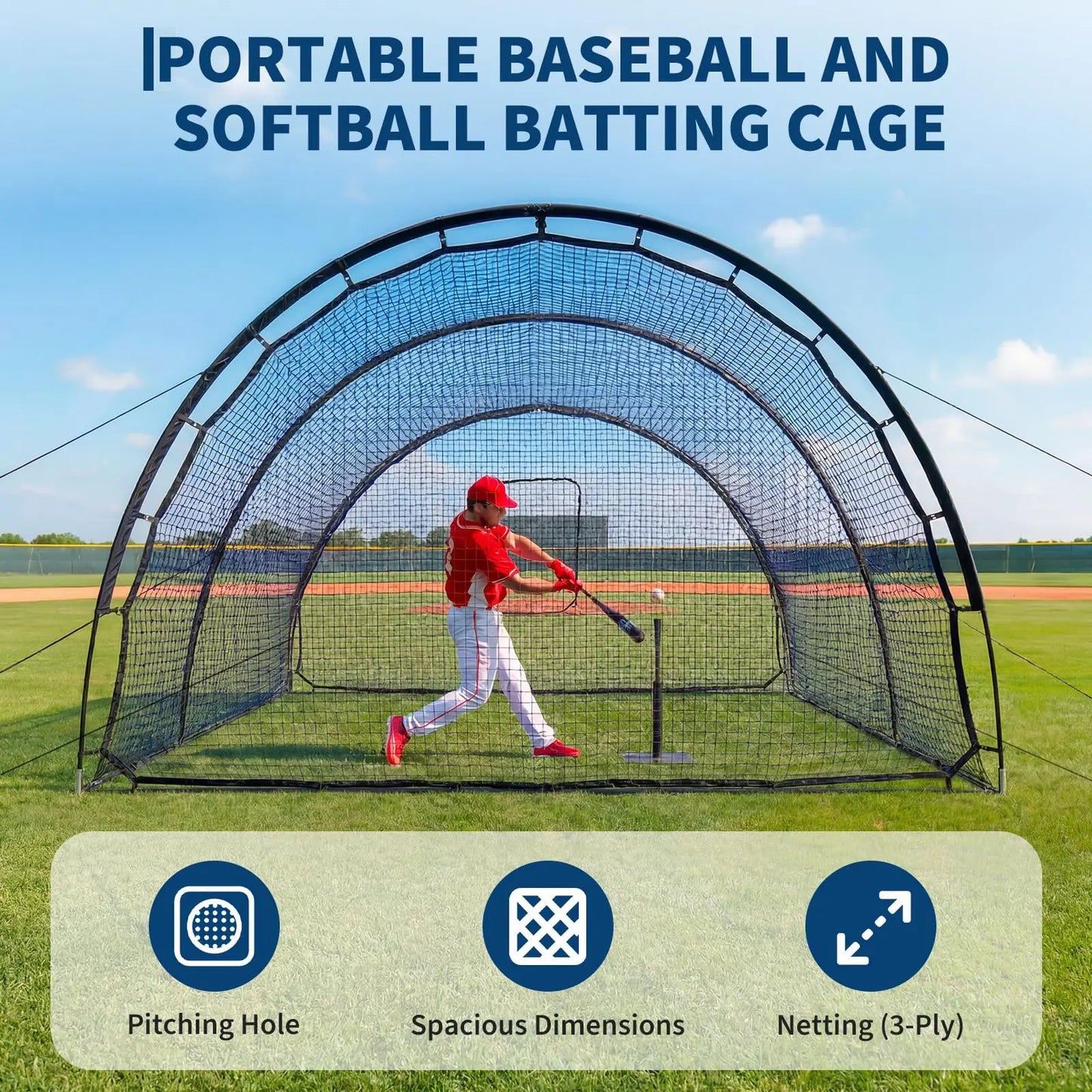 Portable Baseball Batting Cage With Detachable Pop Up Door