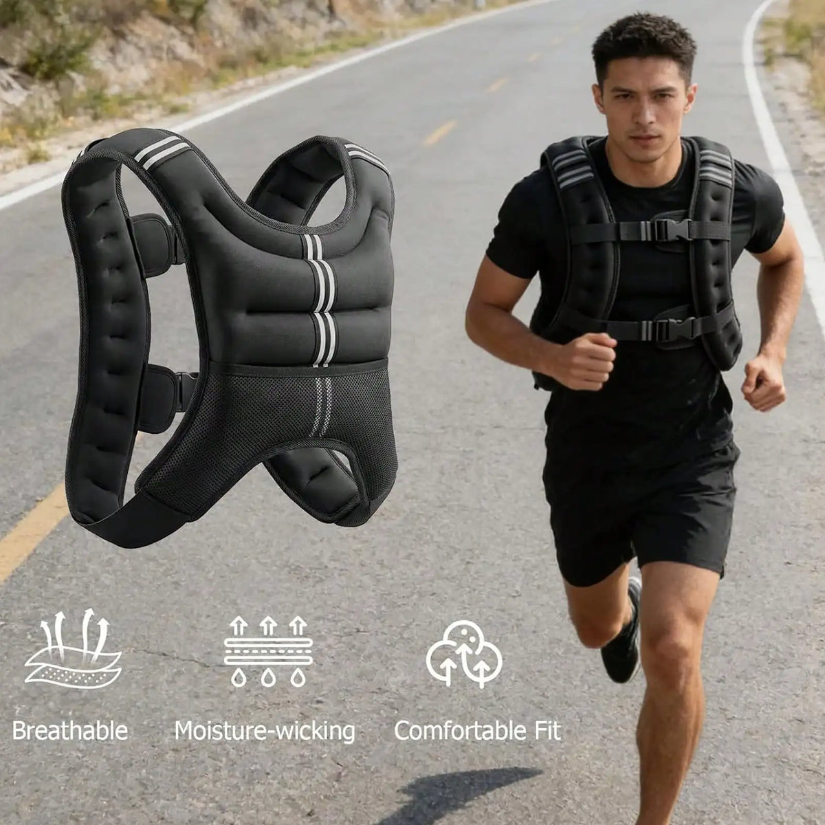 Iron Sand Weighted Vest With Phone Pocket And Reflective Stripe