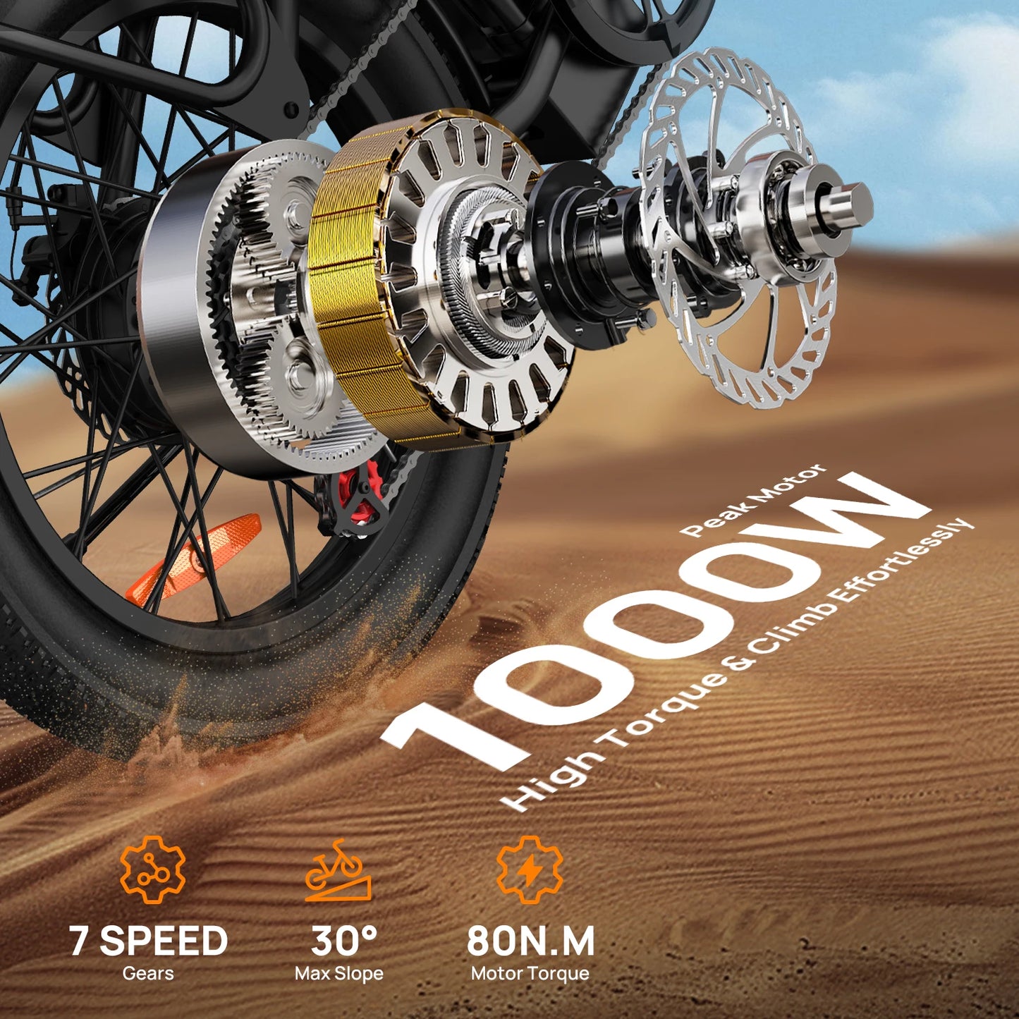 Urlife 1000W Fat Tire Electric Bike With Removable Battery