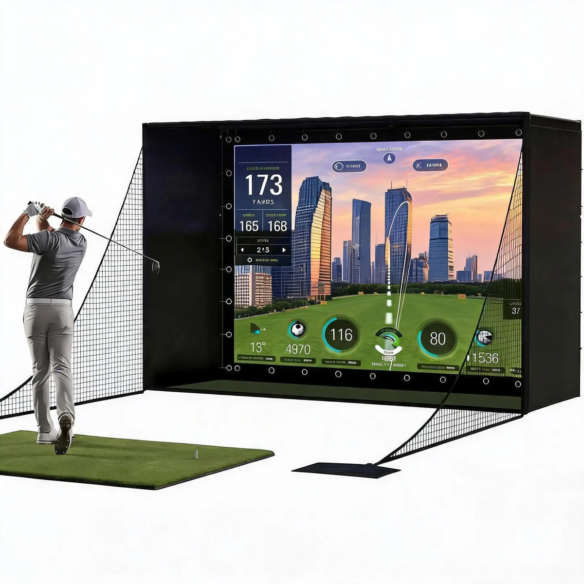 Golf Simulator Enclosure Package With Impact Screen And Safety Netting