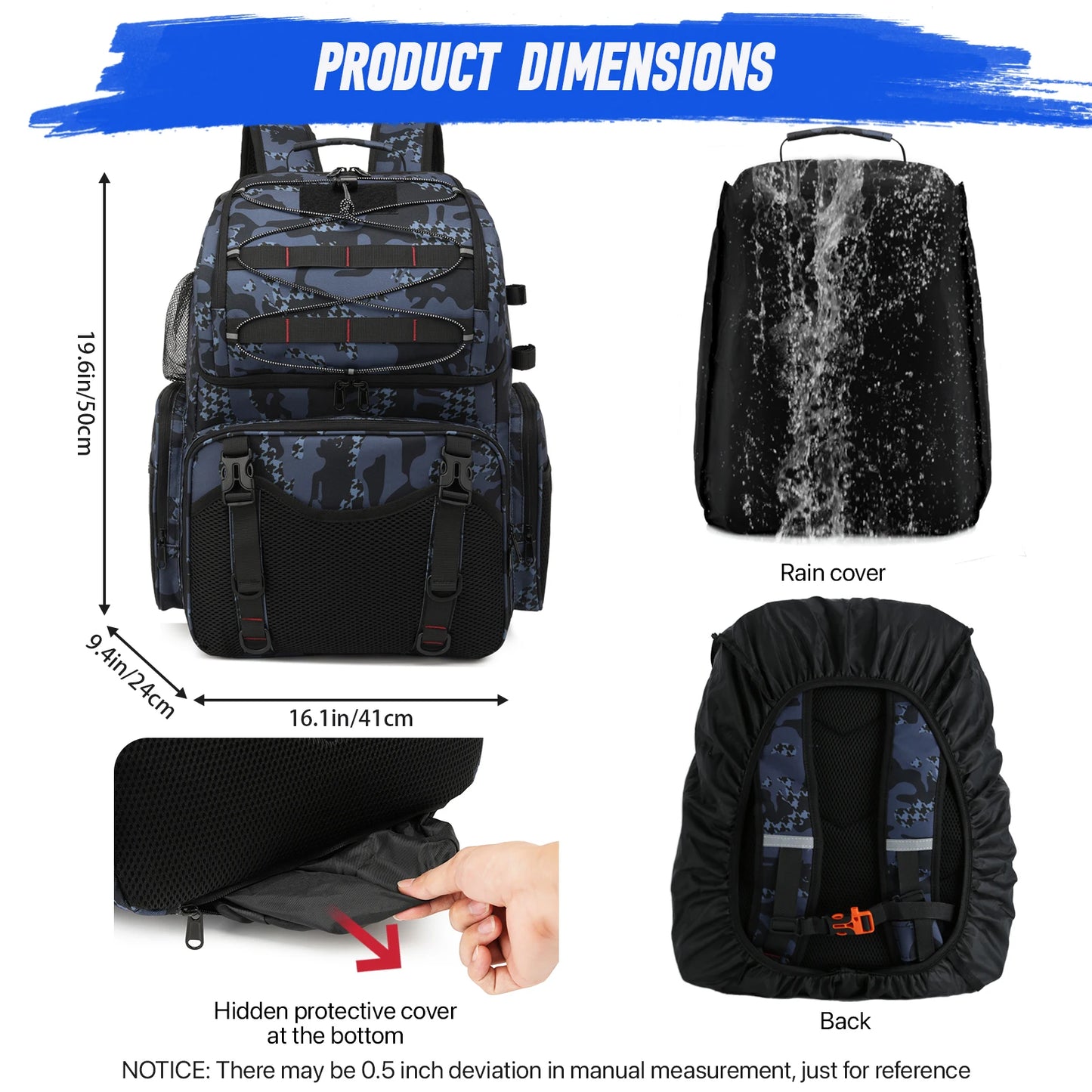 Fishing Backpack With Rod Holders And Rain Cover Tackle Bag