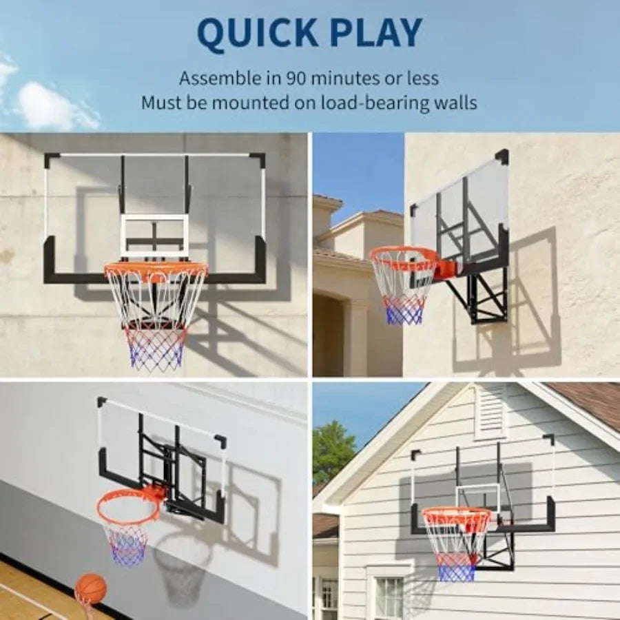 Wall Mounted Adjustable Basketball Hoop With Shatterproof Backboard For Home Use