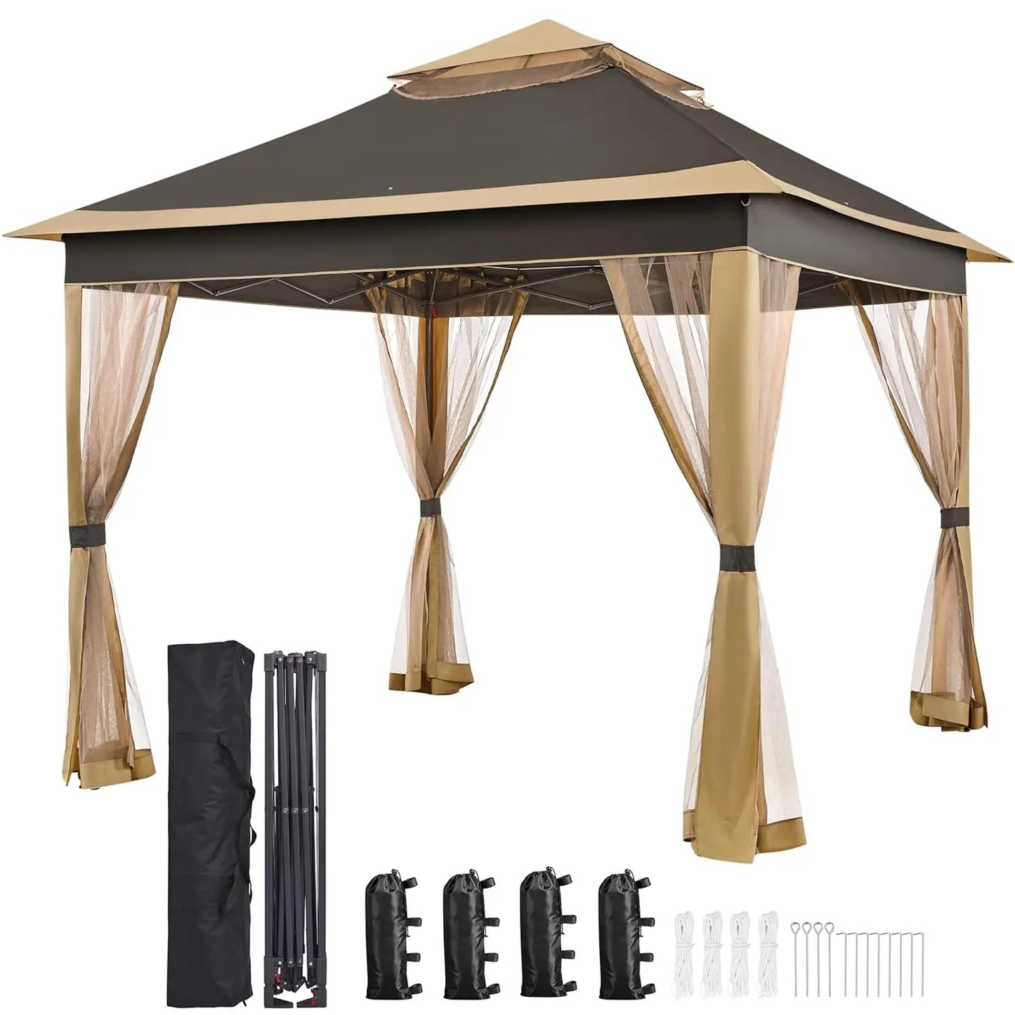 Pop Up Gazebo Canopy Instant Sun Shade Tent With Sandbags