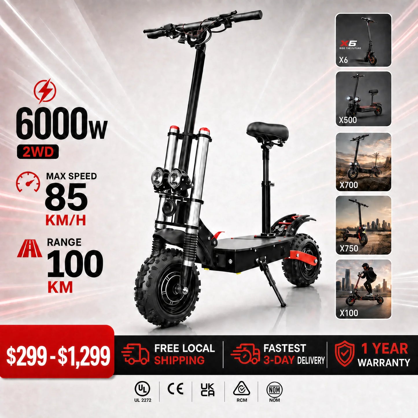 Dual Motor 6000W Folding Electric Scooter For Adults