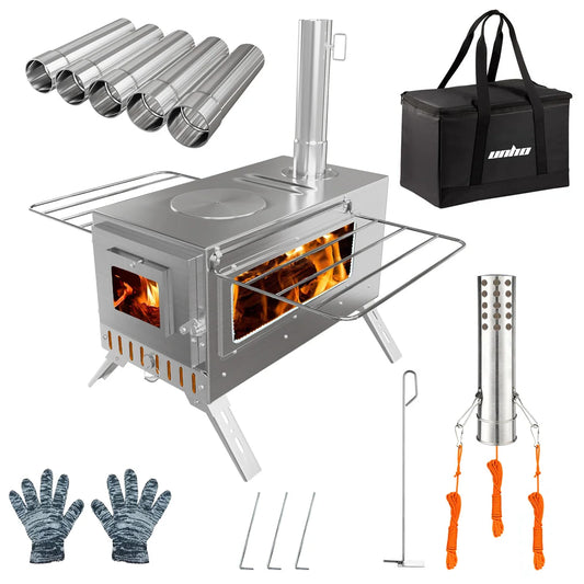 Portable Wood Burning Tent Stove With Stainless Chimney Pipes