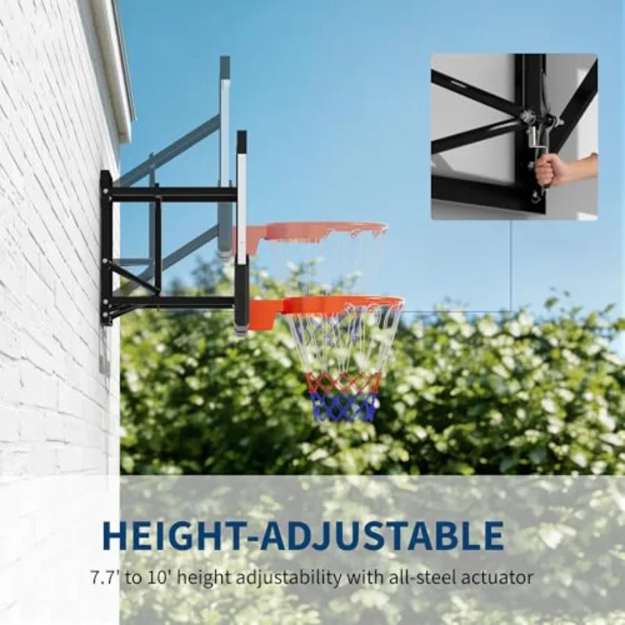Wall Mounted Adjustable Basketball Hoop With Shatterproof Backboard For Home Use