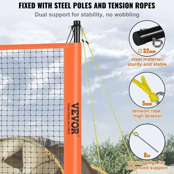 Portable Volleyball And Badminton Net Set With Adjustable Steel Poles