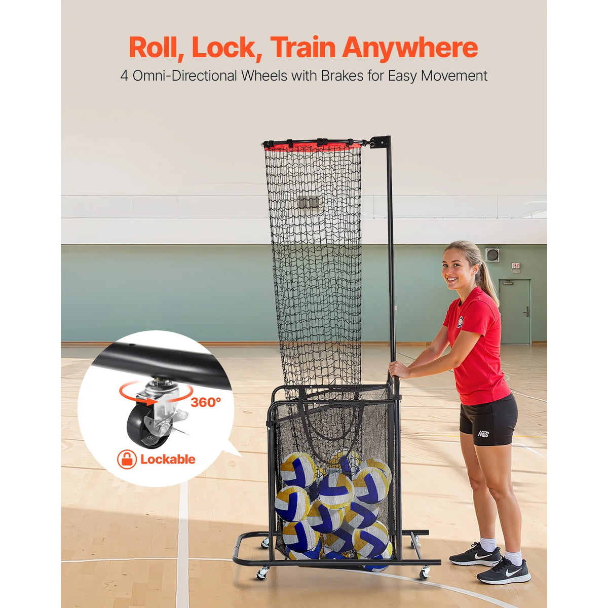 SucceBuy Adjustable Volleyball Setter Training Net With Wheels And Bag