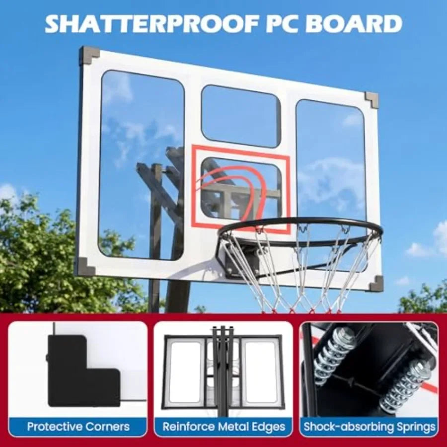 Portable Outdoor Basketball Hoop System With Shatterproof Backboard And Rebounder
