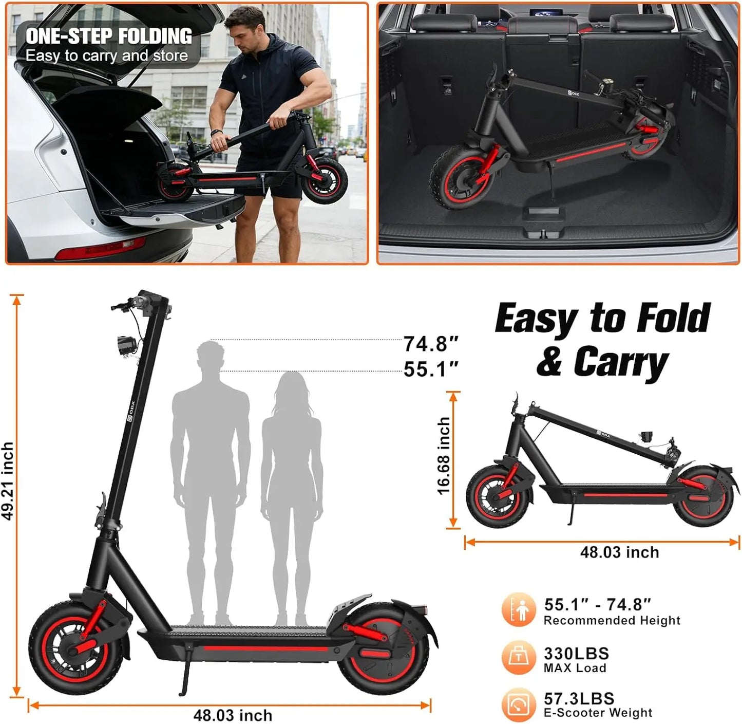 OBX 1200W Off Road Electric Scooter With Foldable Dual Suspension