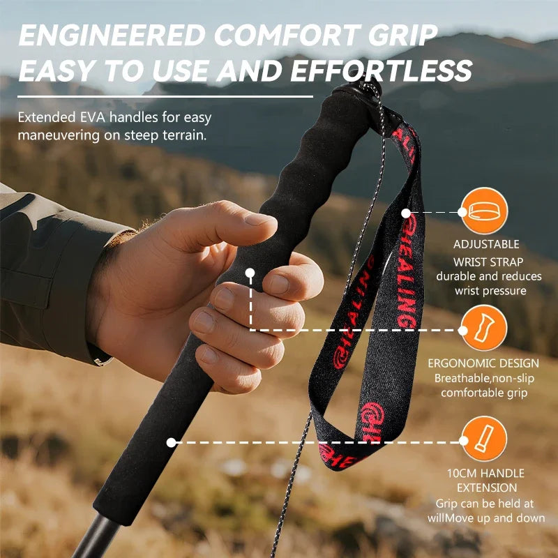 OKHEALING Ultralight Carbon Fiber Trekking Poles Anti Shock Foldable