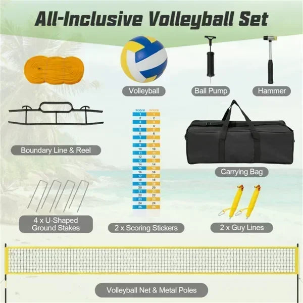 Heavy Duty Volleyball Net Set With Adjustable Poles And Winch Accessories