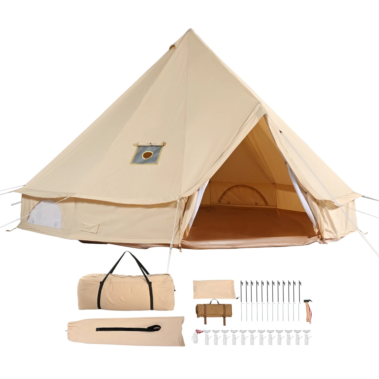 SucceBuy Canvas Bell Tent For Camping Breathable Sleeps 8 People