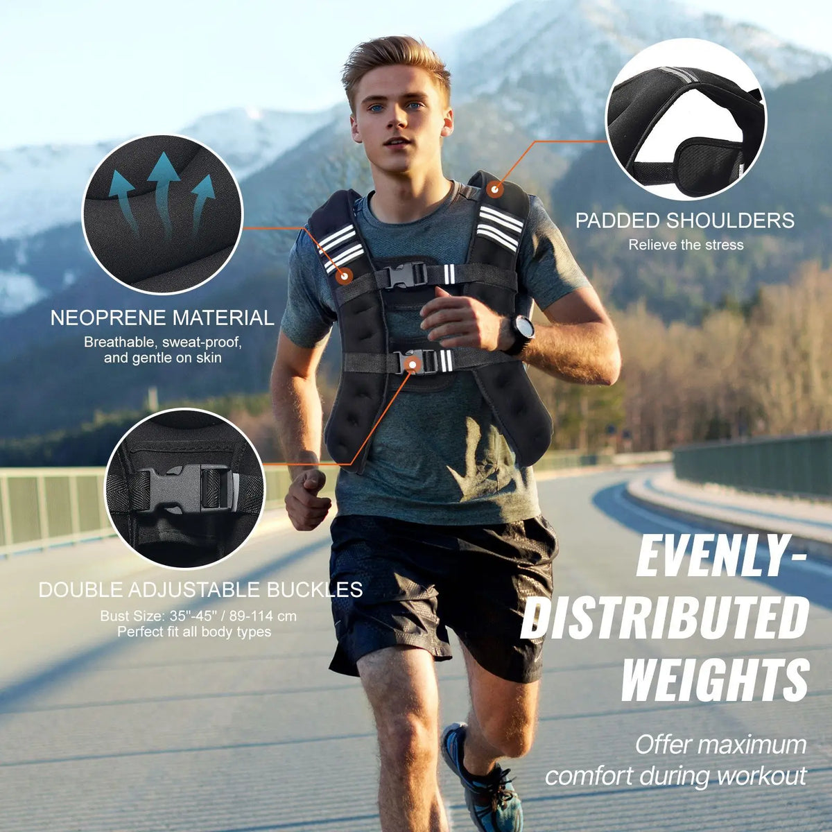 Adjustable Weighted Workout Vest With Reflective Stripes For Training