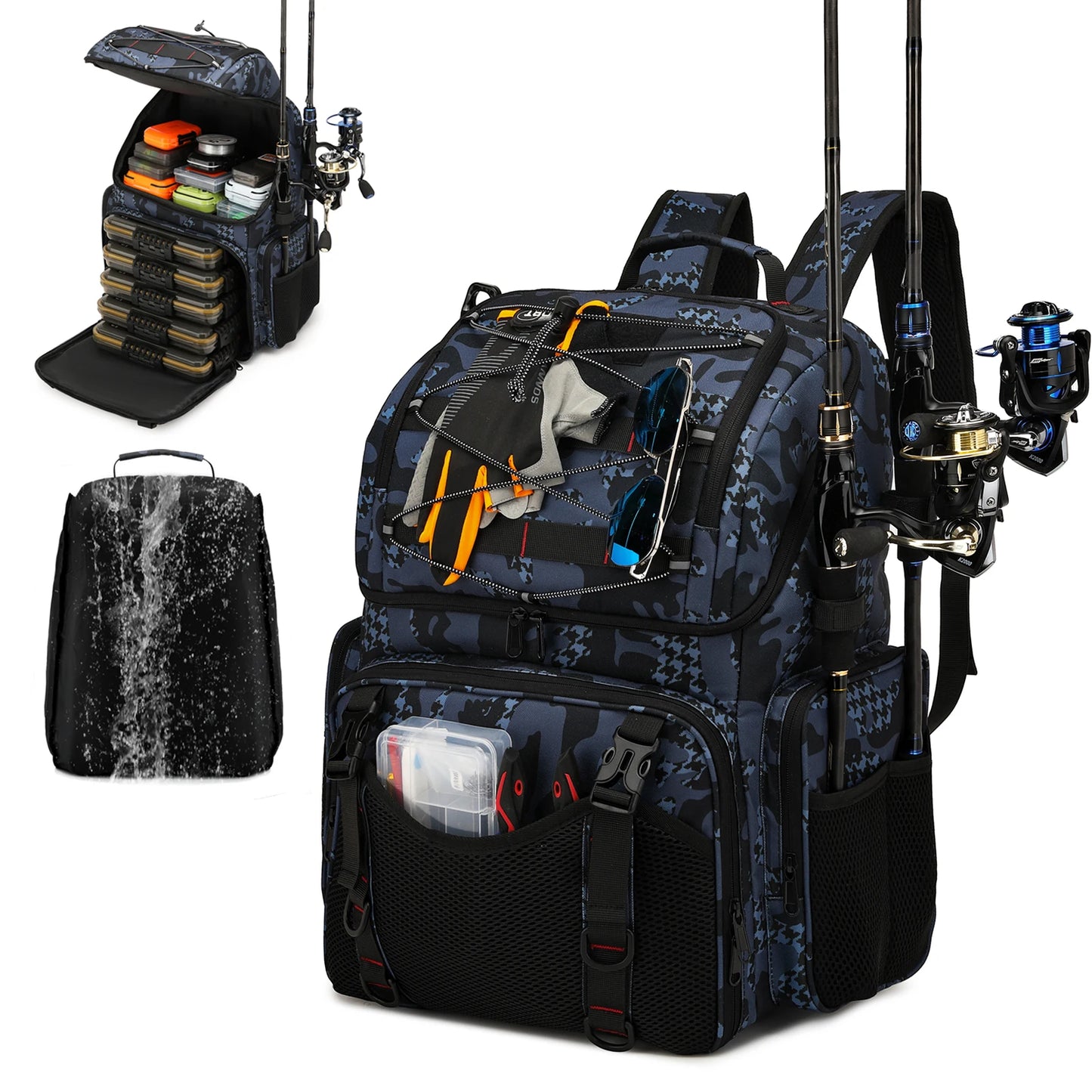 Fishing Backpack With Rod Holders And Rain Cover Tackle Bag