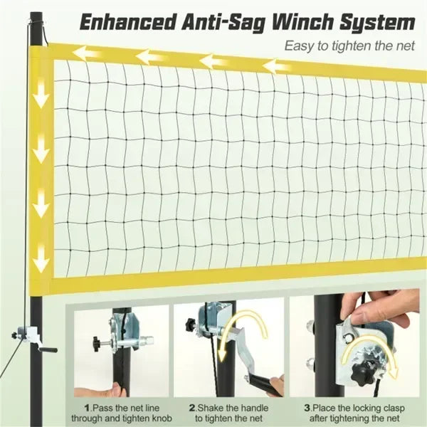 Heavy Duty Volleyball Net Set With Adjustable Poles And Winch Accessories