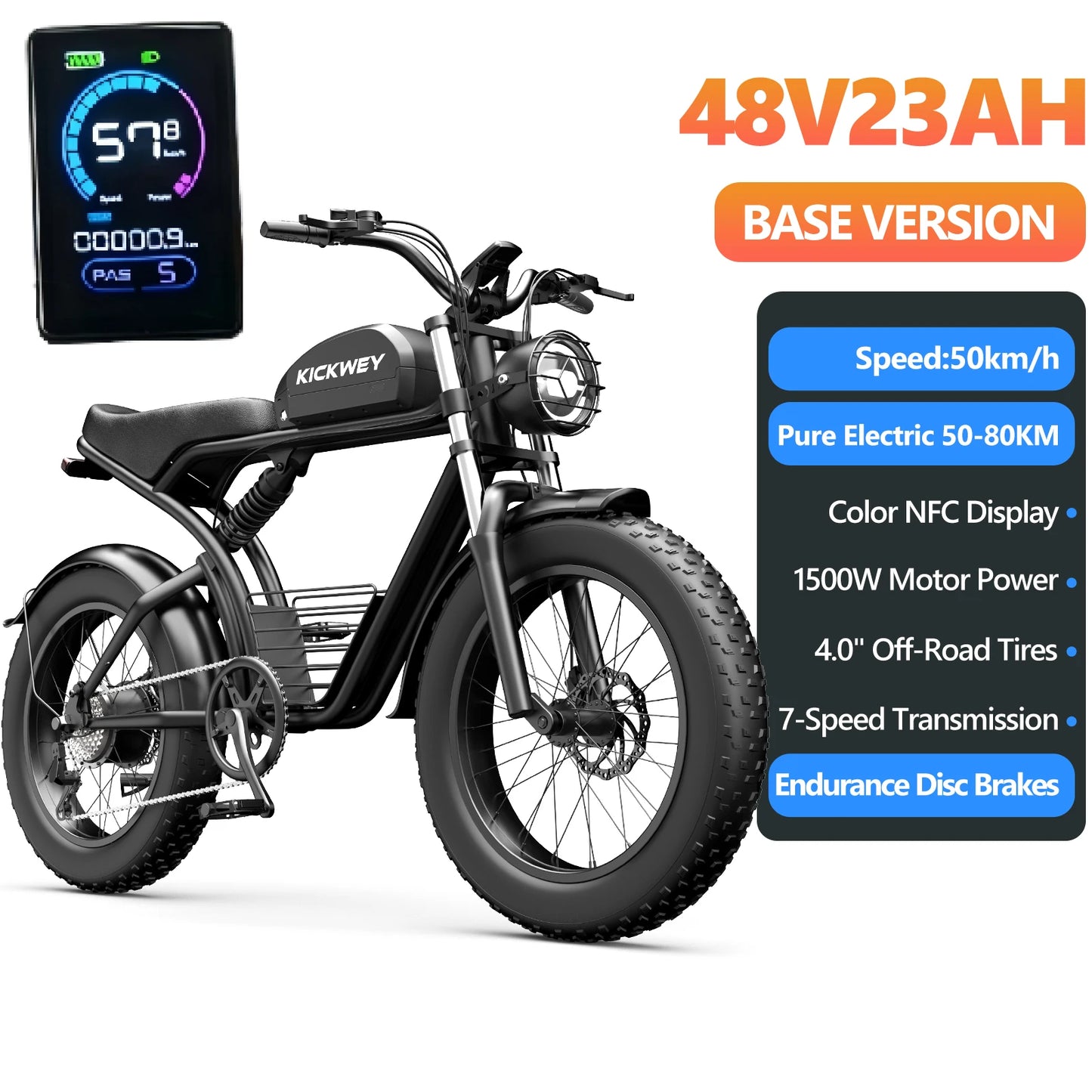 Kickwey K7 3000W Electric Bike, Off-Road Full Suspension E-Bike