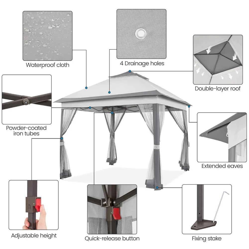 Pop Up Gazebo Canopy Instant Sun Shade Tent With Sandbags