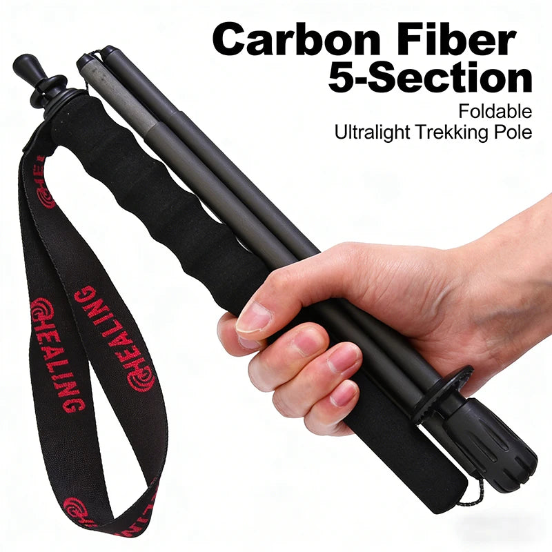 OKHEALING Ultralight Carbon Fiber Trekking Poles Anti Shock Foldable