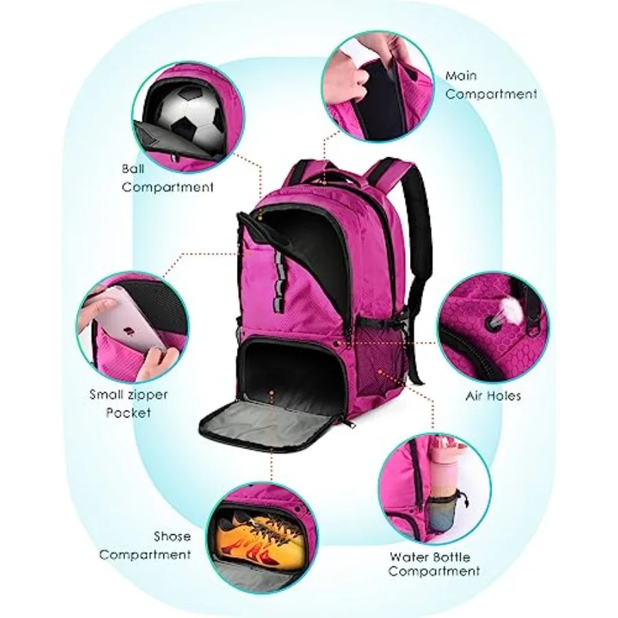 Soccer Sports Backpack With Ball Holder And Shoe Compartment For Team Gear