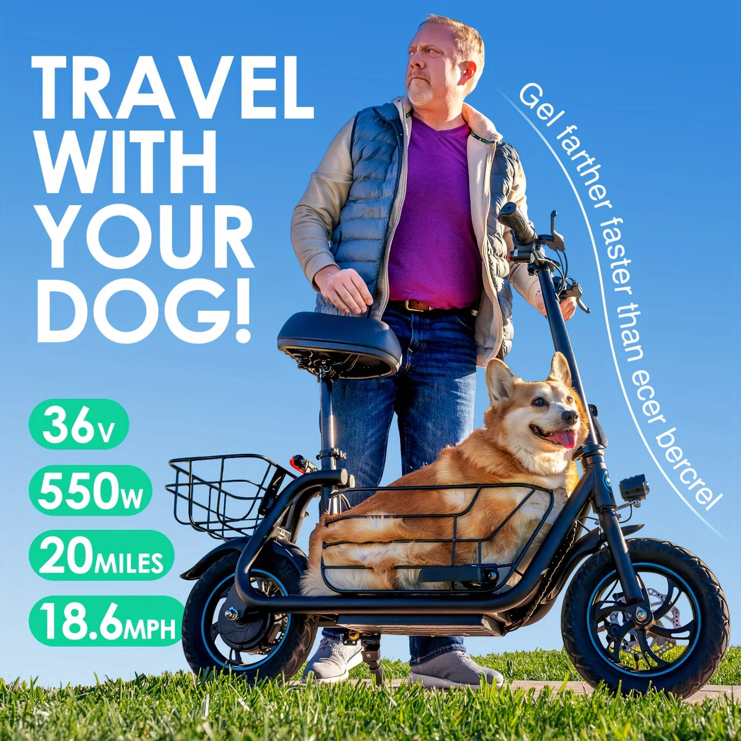 Gyroor Foldable Electric Scooter With Pet Basket And Seat
