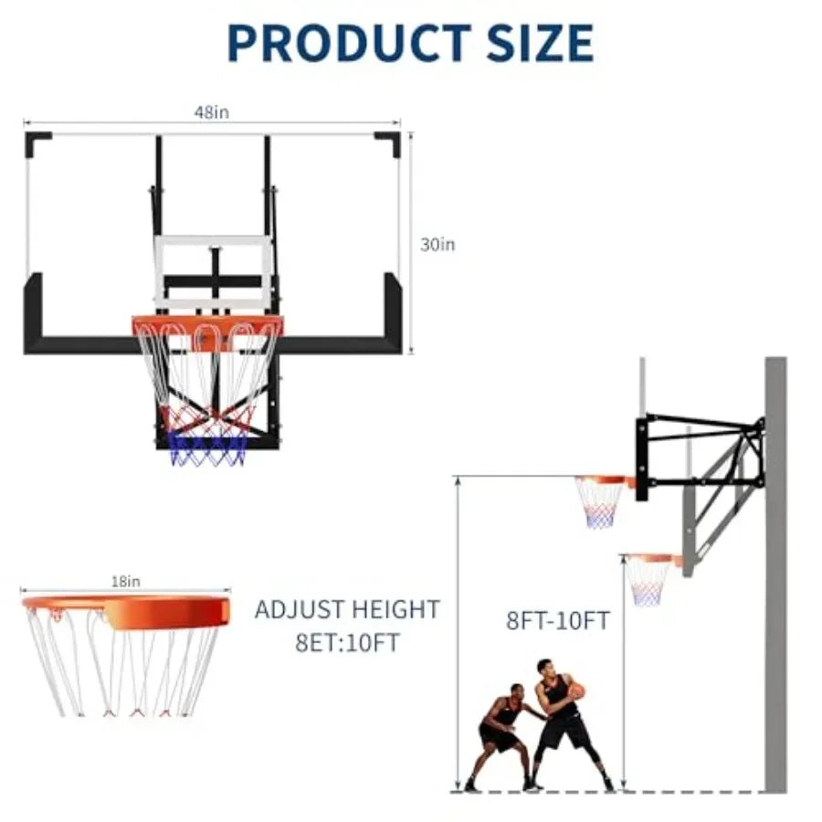 Wall Mounted Adjustable Basketball Hoop With Shatterproof Backboard For Home Use