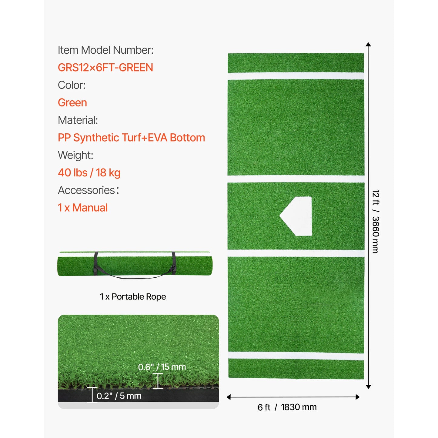SucceBuy Portable Baseball Hitting Turf Practice Mat With Plate