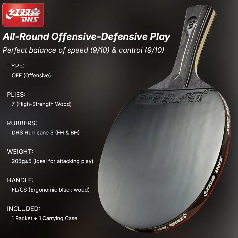 DHS Diamond 7-Ply Table Tennis Racket With Hurricane 3 Rubbers