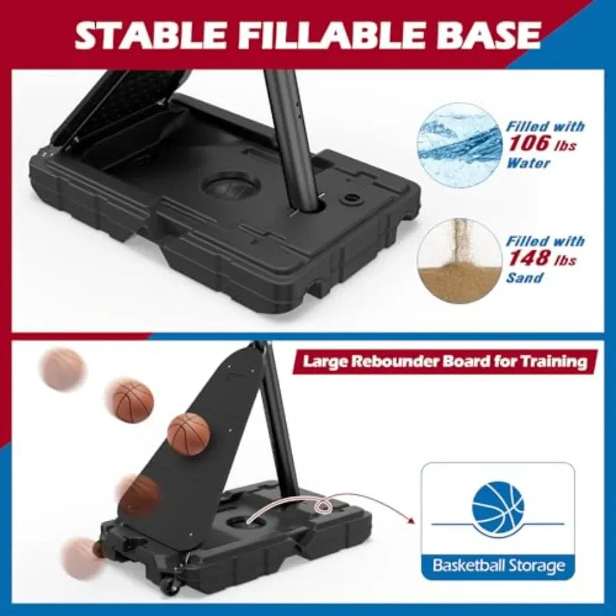 Portable Outdoor Basketball Hoop System With Shatterproof Backboard And Rebounder