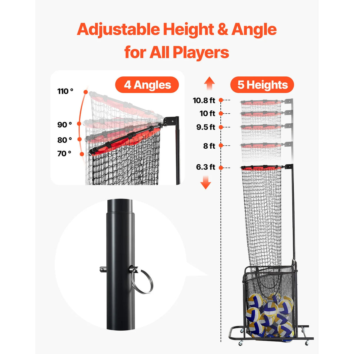 SucceBuy Adjustable Volleyball Setter Training Net With Wheels And Bag