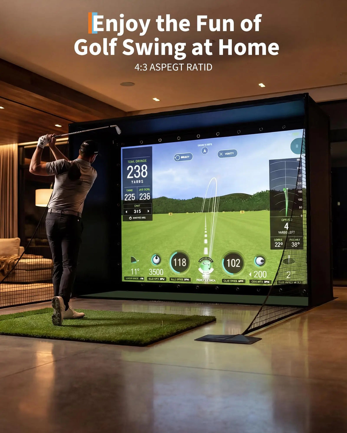 Golf Simulator Enclosure Package With Impact Screen And Safety Netting