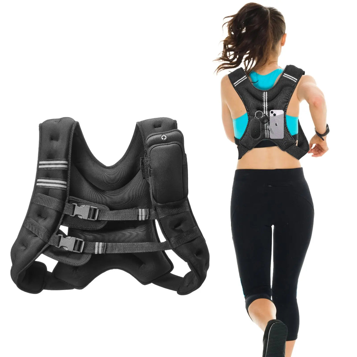 Adjustable Weighted Workout Vest With Reflective Stripes For Training