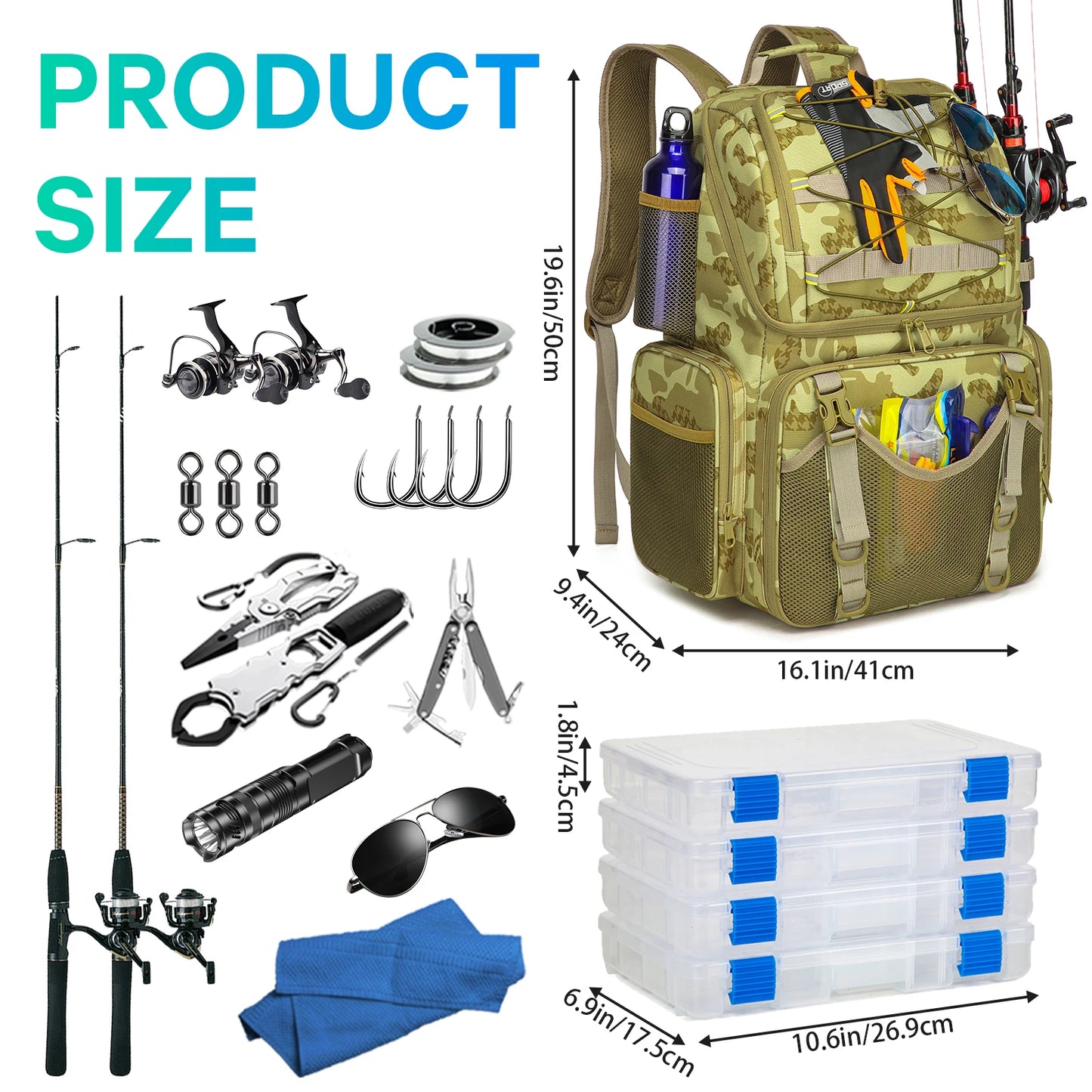 Fishing Backpack With Rod Holders And Rain Cover Tackle Bag