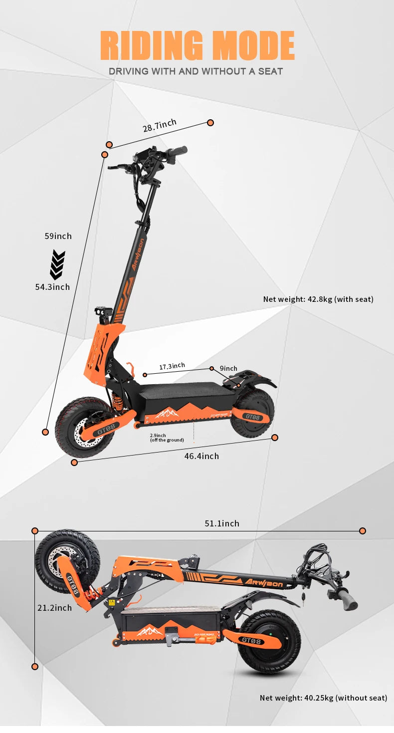 Arwibon Dual Motor Electric Scooter 5600W Off Road Folding