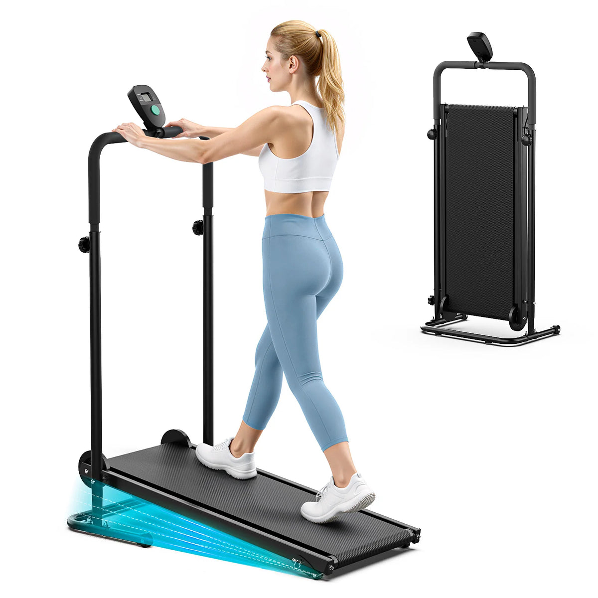 AKLUER Nonmotorized Treadmill With Adjustable Incline And LCD Monitor